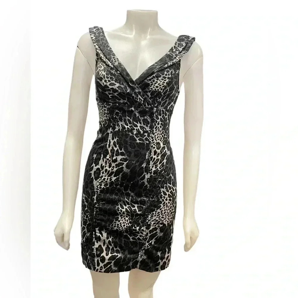 Guess Los Angeles Stretch Mini Animal Print Sleeveless Dress Size Small